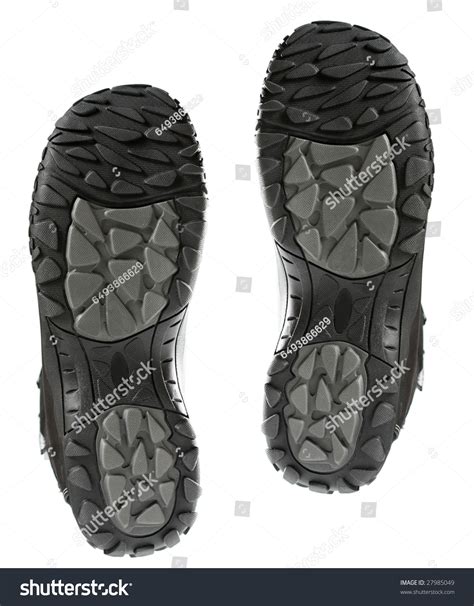 Footprint Two Black Winter Boots Isolated Stock Photo 27985049