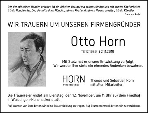 Traueranzeigen Von Otto Horn ZVW Trauer