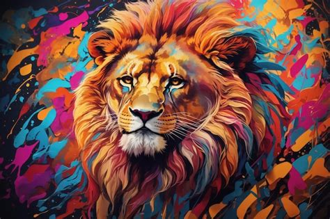 Premium Ai Image Beautiful Mighty Lion Painted Illustration