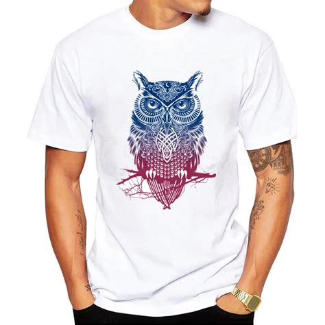 Men Owl Printed T Shirt O Neck Short Sleeves Men T Shirt Casual