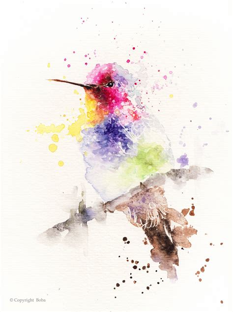 Colibrí acuarela original arte colibrí pájaro de color Etsy España