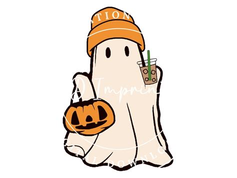 Cute Ghost Drinking Coffee Svg Ghost Ice Coffee Png Retro Halloween