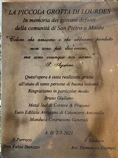 A San Pietro A Maida Inaugurata Piccola Grotta Di Lourdes In Memoria