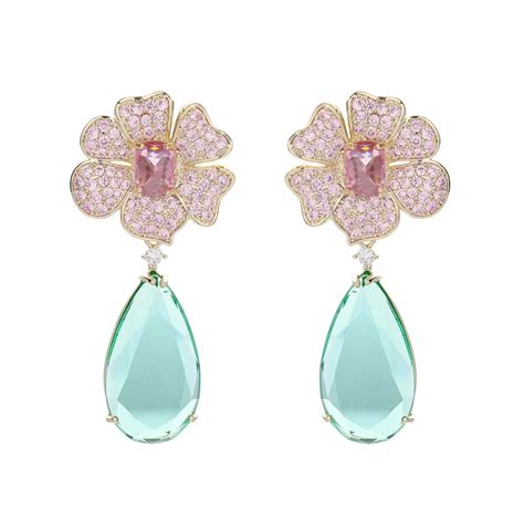 Cwwzircons Elegant Long Big Green Water Drop Crystal Pink Cubic