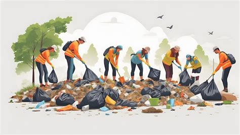 Premium AI Image People Collecting Litter Garbage Into Trash Bags Eco