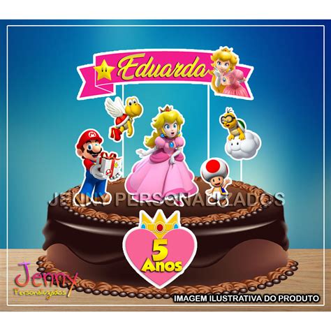 Topo Topper De Bolo Princesa Peach Mario Personalizado 2 Shopee Brasil