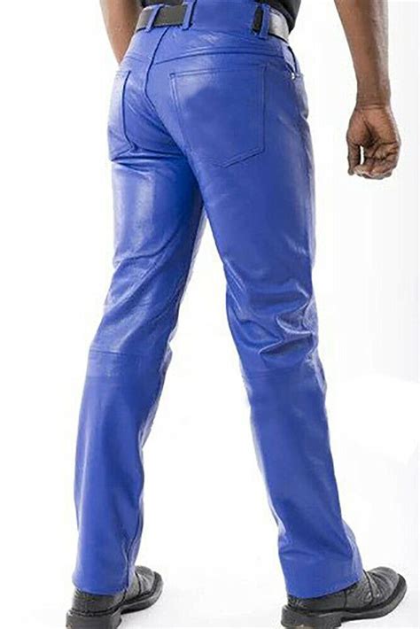 Mens Genuine Hand Made Sheep Skin Leather Pants Real Leather Slim Fit Pants Jeans Style Royal