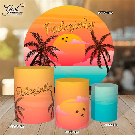 KIT PAINEL SUNSET TARDEZINHA REDONDO 3 CAPAS CILINDROS EM TECIDO