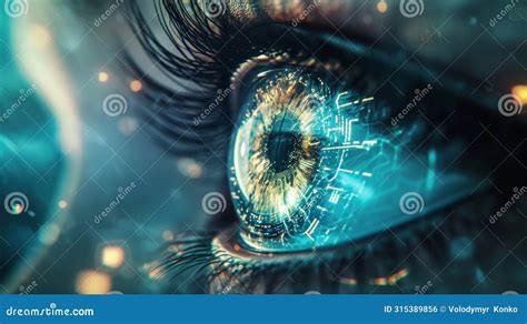 Close Up View Of Human Eye With Dilated Pupil And Eyelashes Stock Photo