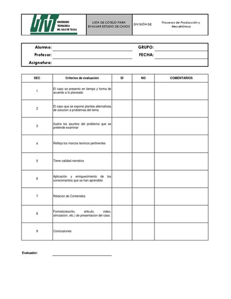 Estudio De Casos Instrumento Para Evaluar Un Estudio De Casos