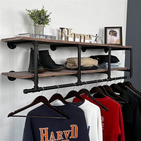 Tediduwa 60in Industrial Pipe Clothing Rack With Top Shelf Space Saving Wall