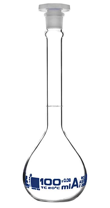 Eisco Volumetric Flask 100ml Class A Astm Tolerance ±008ml Polypropylene Stopper