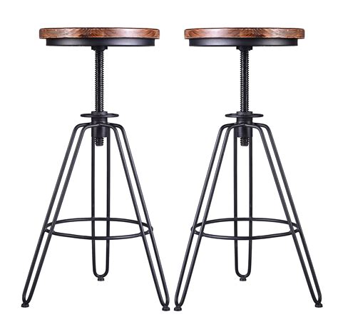 Buy Lokkhan Set Of 2 Industrial Bar Stool Vintage Adjustable Swivel