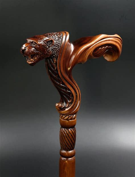 Ergonomic Palm Grip Handle Jaguar Wooden Cane Walking Stick Etsy