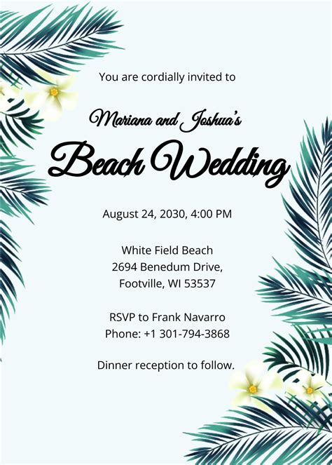 Beach Wedding Invitation Template - Edit Online & Download Example ...