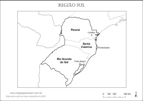 Mapa Região Sul Para Colorir - Mapa da Região Sul para colorir