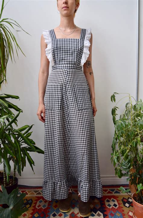 gingham pinafore community thrift  vintage