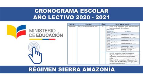 Cronograma Escolar Año Lectivo 2021 2022 Régimen Sierra Amazonía