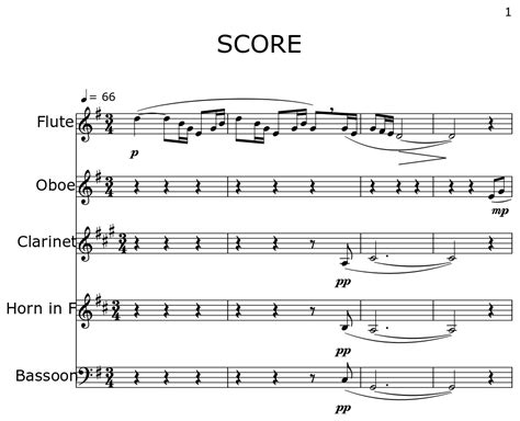 Score Sheet Music For Flute Oboe Clarinet Horn In F Bassoon