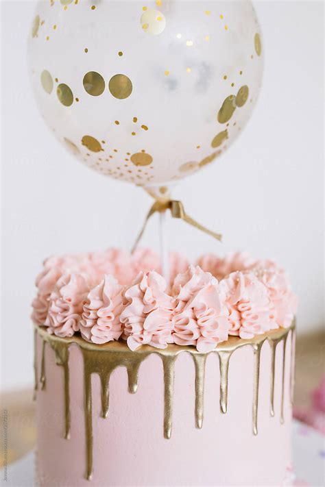 Pastel Birthday Cake Balloons And Flowers By Stocksy Contributor