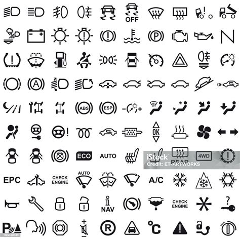 Vector 100 Car Dashboard Icons Stock Illustration Download Image Now