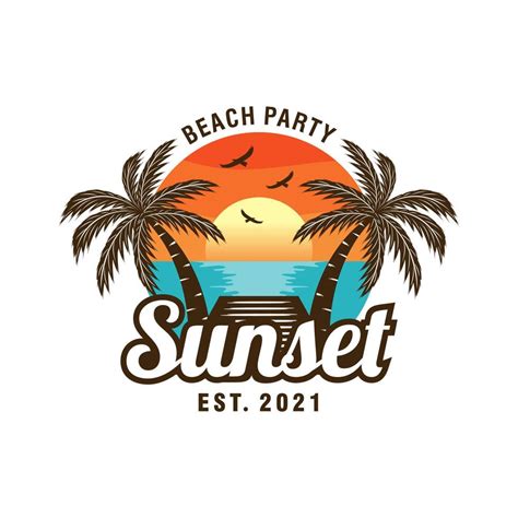 Sunset Summer Beach Logo Design Vector Art At Vecteezy