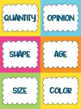 Ordering Adjectives Sorting Game Activity Th Grade Common Core Aligned