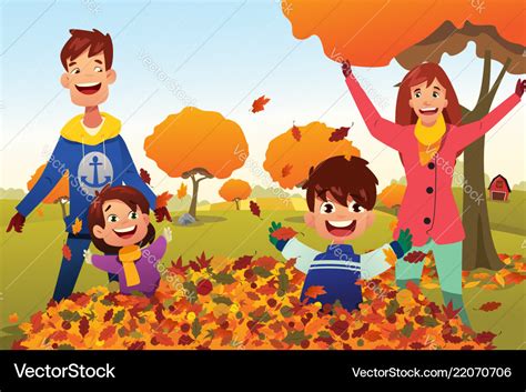 Family celebrates autumn season outdoors Vector Image