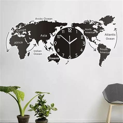 Unique World Map Wall Hanging Clock For Office Home Decoration Agodeal In 2020 Map Wall