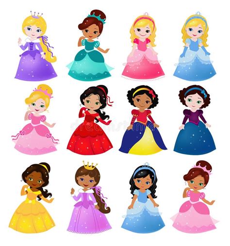 Big Bundle Cute Collection Of Beautiful Princesses Stock Vector