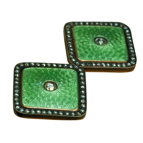 Antique Guilloche Enamel And Diamond Cufflinks Russian 1908 1917