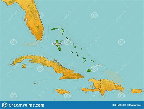 Atlantic Ocean Green Colors Caribbean Maps Island Country