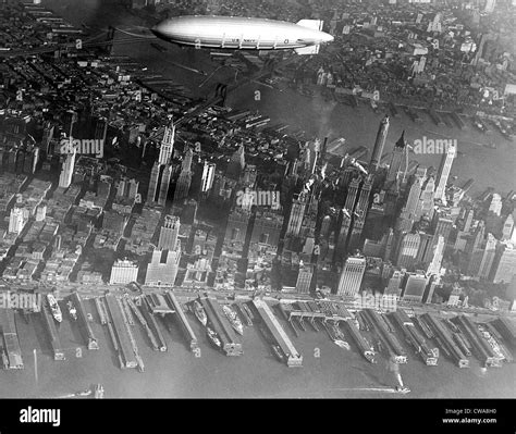 New York City Aerial View Of The Uss Akron Dirigible Flying Over