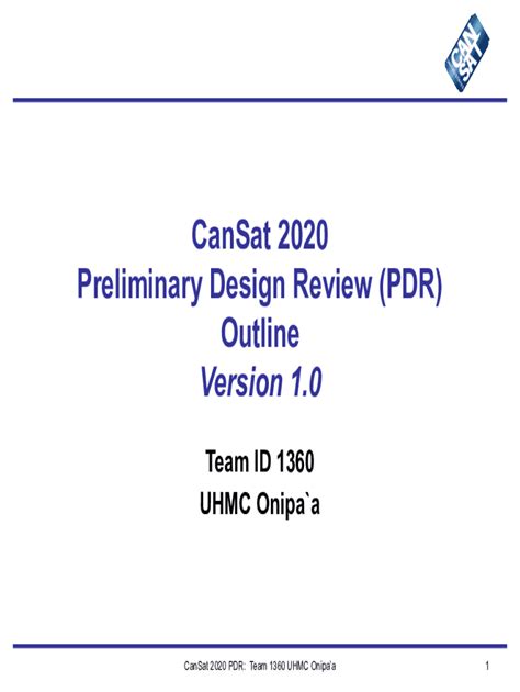 Fillable Online Outline Preliminary Design Review Pdr Version 1 0 Cansat Fax Email Print