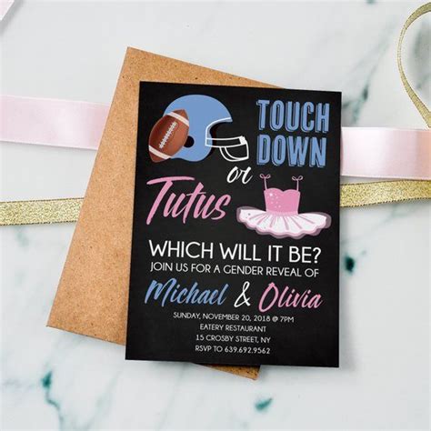 Tutus Or Touchdowns Invite Gender Reveal Invitation Pink Etsy