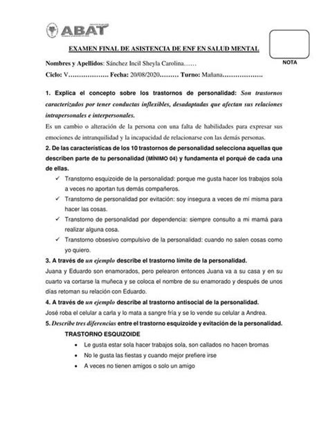 Examen Final De Salud Mental Jeancarlo M UDocz