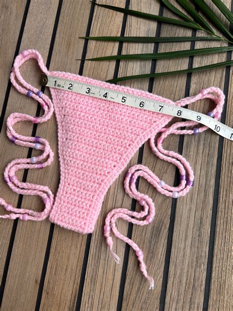 Solid Triangle Beaded Crochet Bikini Set In Baby Pink Etsy