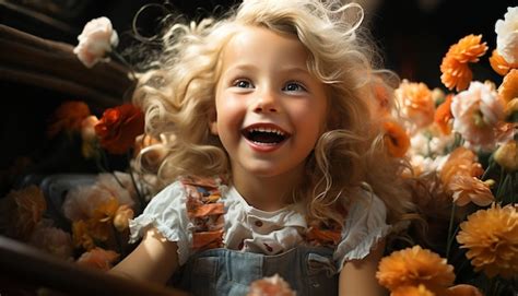 Free Photo Smiling Blond Girl Holds Flower Enjoying Nature Beauty