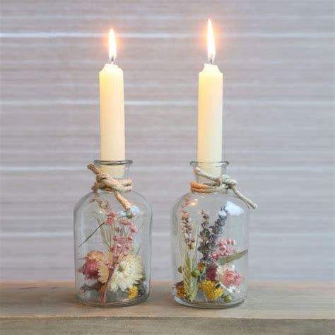 Dried Flowers In Glass With Candles Dried Flowers Set With Vase 2