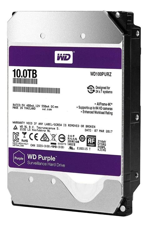 Disco duro interno Western Digital WD Purple WD100PURZ 10TB púrpura