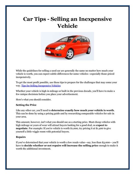 Car Tips - Selling an Inexpensive Vehicle by Isobel Cartwright - Issuu