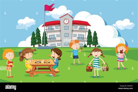 Children playing at school playground illustration Stock Vector Image & Art - Alamy