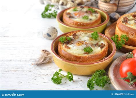 Baked egg in bun stock photo. Image of burger, white - 139685022