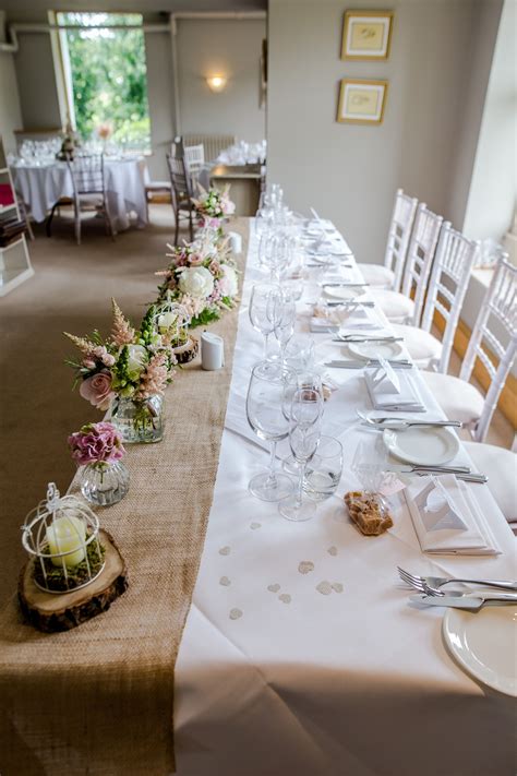 Top table design wedding, hessian runners, bird cages, log slices ...