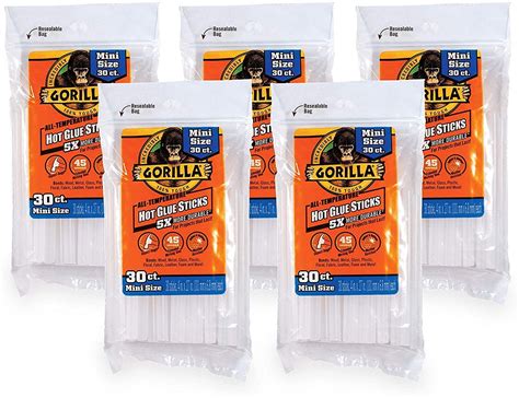 Gorilla Hot Glue Sticks Mini Size Long X Diameter Count Clear Pack Of