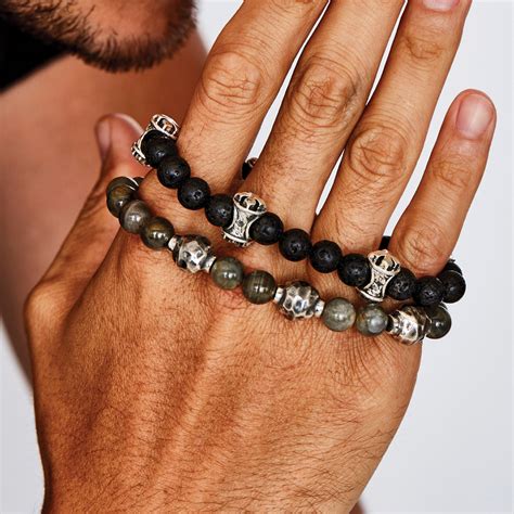 HAMMERED STONE BEAD BRACELET Labradorite King Baby Bracelet for Men