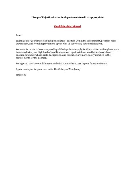 Rejection Letter Template Redlinesp