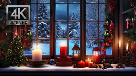 Christmas Window Scene Ambience Blizzard Sounds Falling Snow And