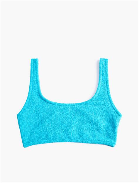 Mavi Kadın Bikini Üstü Dokulu U Yaka Kalın Askılı SAK MM Koton