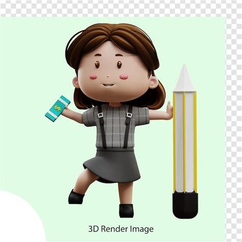 Premium Psd 3d Illustration Cartoon Character Businesswoman With Pencil